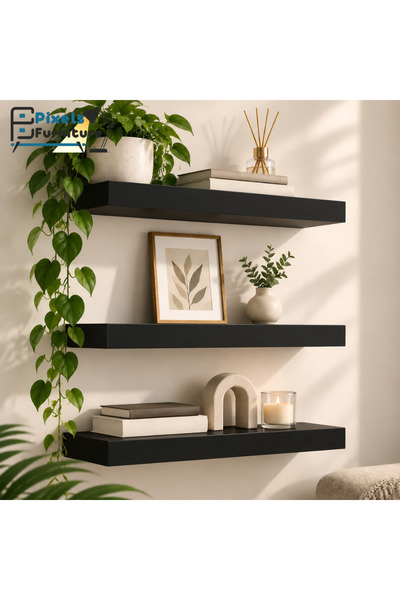 PixelsFurniture مجموعة من 3 قطعة ارفف عائمة للحائط من بكسل الأثاث, غرفة المعيشة, غرفة النوم, ديكور المطبخ, الحمام, ارفف بدعامات غير مرئية, 120 سم