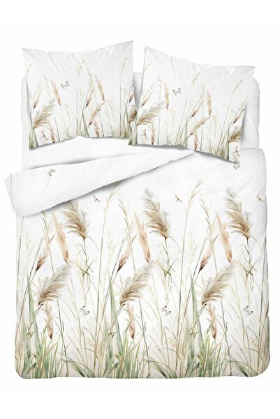 Detexpol Lenjerie de pat din bumbac 220x200 albă cu iarbă de pampas - 5756 A