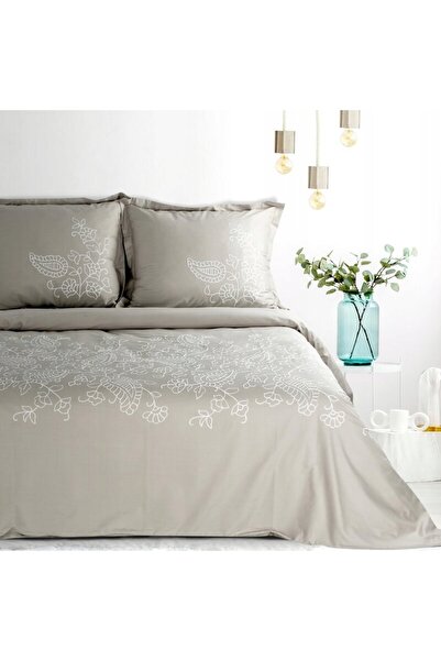 Eurofirany Lenjerie de pat din satin 220x200 cu flori brodate bej