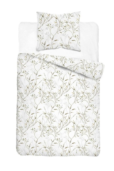 Detexpol Lenjerie de pat din satin 140x200 alb cu frunze verzi - 5992 A - Hom...