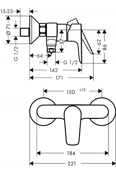 Hansgrohe Talis E baterie de duș montată pe perete
