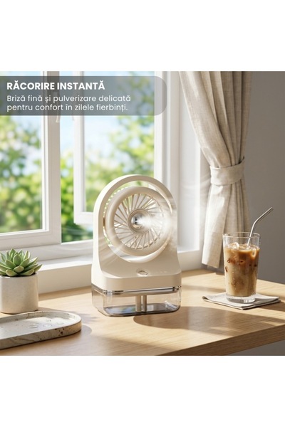 Sunix Ventilator FN-13 cu Pulverizare Apă, USB, 3 Viteze, 1200mAh, Crem