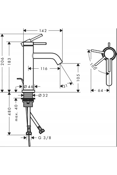 Hansgrohe 73314670 Tecturis S Bateria umywalkowa 110 CoolStart EcoSmart
