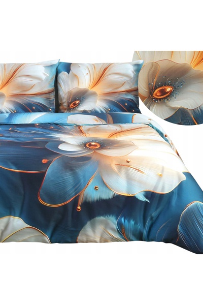 Darymex Lenjerie de pat din satin 140x200 Flori albastru auriu 12414 SATYNLOV...