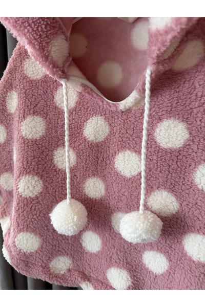 Baby Aden Babyaden Polka Dot Printed Hooded Fleece Poncho Baby Girl Kids Coat