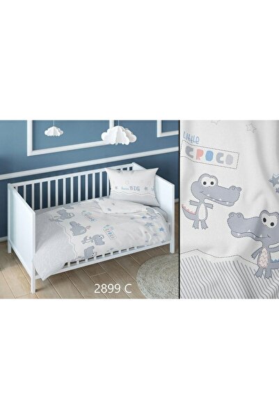 Karo Lenjerie de pat din bumbac 140x200 crocodili alb gri pentru copii cu pri...