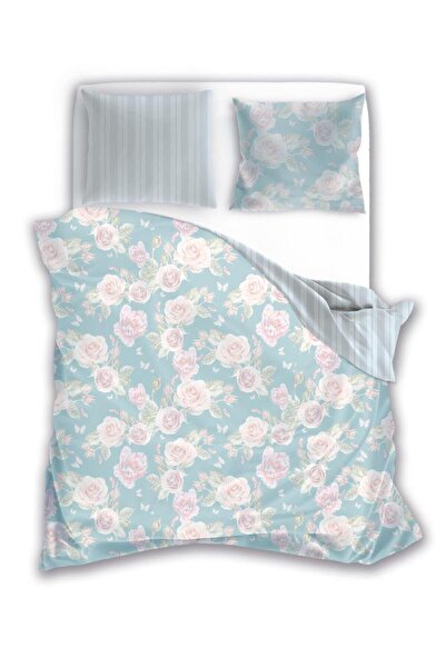 Faro Lenjerie de pat din satin 220x200 Elegant 025 flori roz mentă trandafiri
