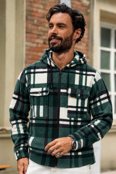DAMGA JEANS Men's Oversize Checkered Lumberjack Green Shirt