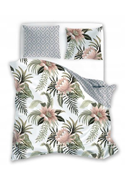 Faro Lenjerie de pat din bumbac 160x200 Gri Frunze de Monstera Flori Bej Somn...