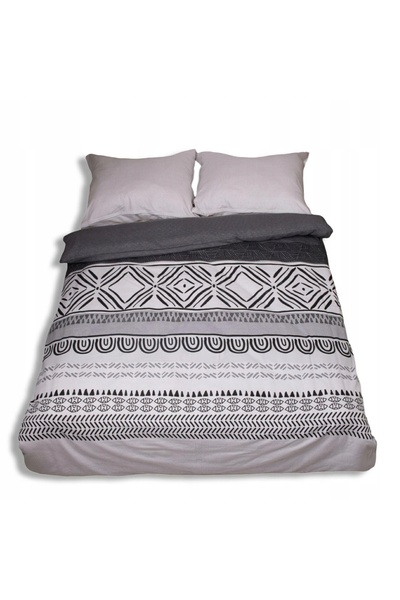 Matex Lenjerie de pat flanelă 160x200 F-91 gri cărbune cu ornamente și dungi