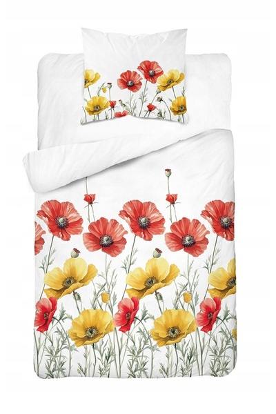 Detexpol Lenjerie de pat din bumbac 140x200 alb cu maci roșii și galbene-5758 A