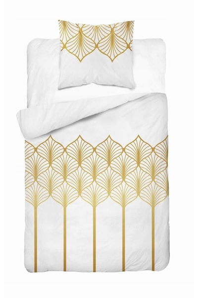 Detexpol Lenjerie de pat din satin 140x200 Geometrie aurie pe fundal alb 5225...