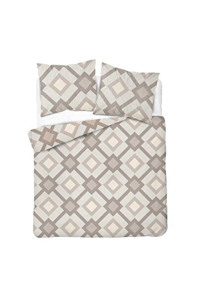 Detexpol Lenjerie de pat din satin, alb-bej, cu model geometric romboidal, 18...