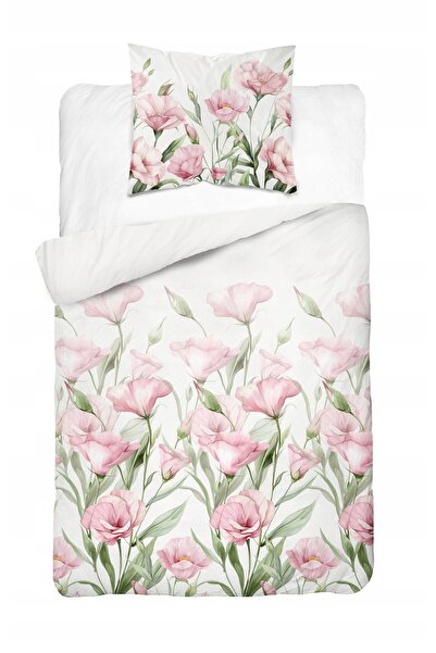 Detexpol Lenjerie de pat din satin 140x200 Flori roz pe fundal alb 5328 A Hom...