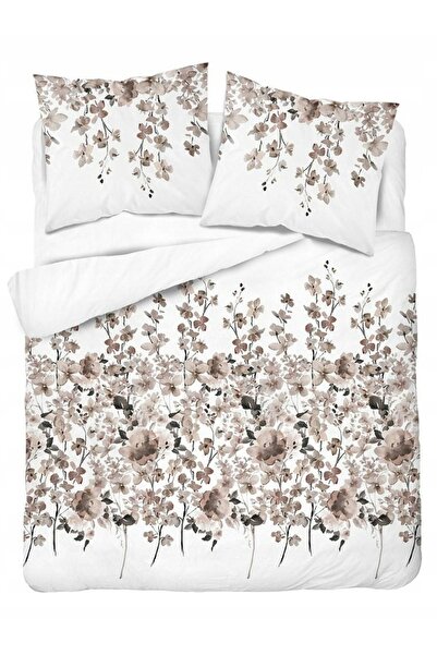 Detexpol Lenjerie de pat bumbac 220x200 alb bej flori închise 5252 B Bumbac 48