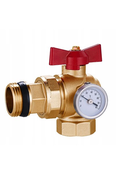 Hydroland Robinet cu bilă unghiulară de 1 inch cu termometru cu cadran roșu R...