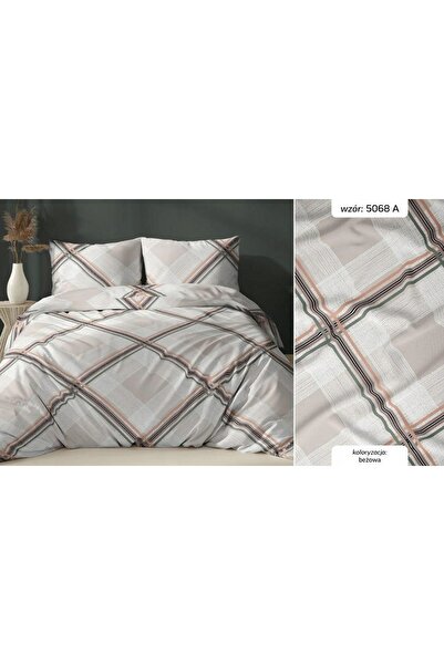 Karo Lenjerie de pat din satin 160x200 bej cu model carouri, închidere cu fer...