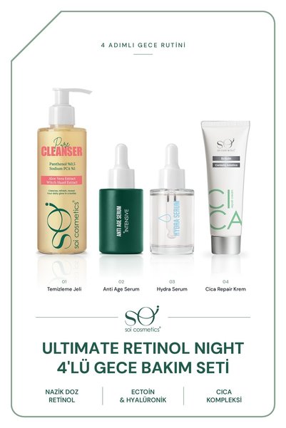 SOI Cosmetics مجموعة العناية الليلية سوي ألتيميت ريتينول المكونة من 4 قطع - ج...