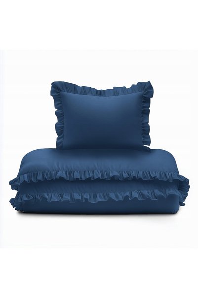 Detexpol Set lenjerie de pat pentru bebeluși cu volane 100x135 Albastru marin...