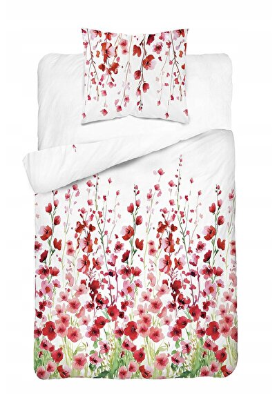 Detexpol Lenjerie de pat din bumbac 140x200 albă cu flori roșii steppe-5759 B