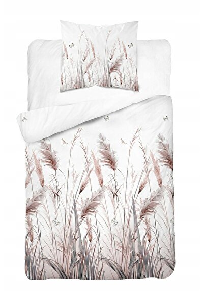 Detexpol Lenjerie de pat din bumbac 140x200 alb cu iarbă de pampas roz - 5756 B