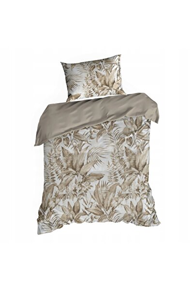 Eurofirany Lenjerie de pat satin 140x200 Spring 46 bej maro cu frunze