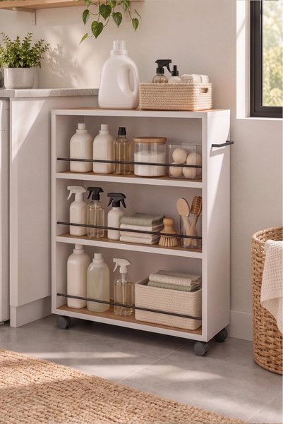 KODIGU OZY Tekerlekli Banyo Dolabı | Banyo Organizer | Banyo Rafı | 70cm Yükseklik