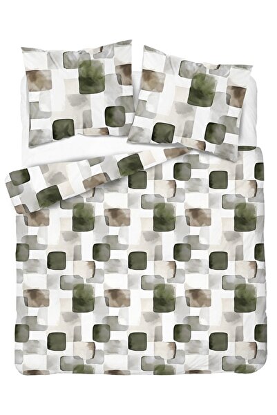 Detexpol Set de lenjerie de pat din satin cu model geometric gri-verde 220x20...
