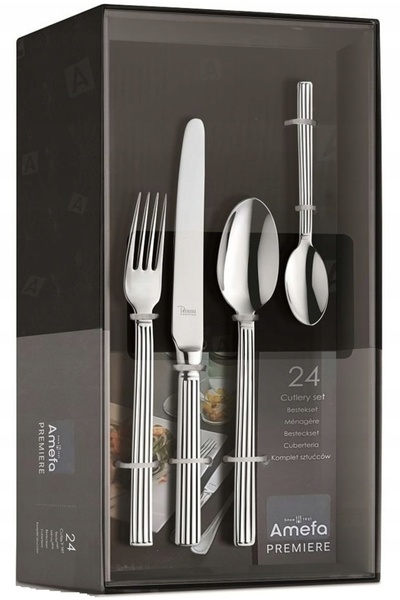 Amefa Set de 24 de farfurii retro groase din inox, stil Regency, pentru 6 per...