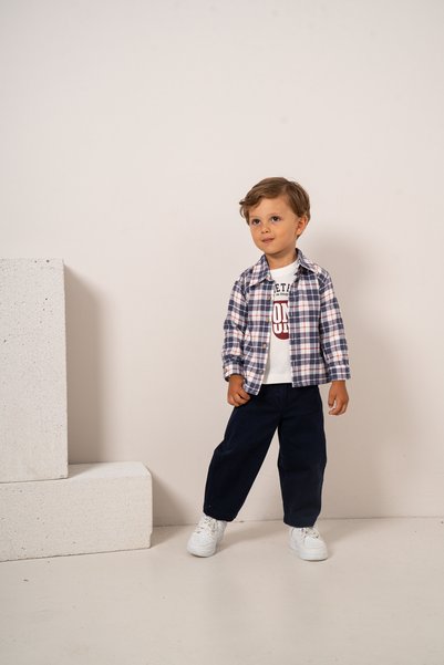 JNF kids Baby Boy & Child Inflatable Vest & Plaid Shirt & Sweat Pants 4-Piece Combination Set