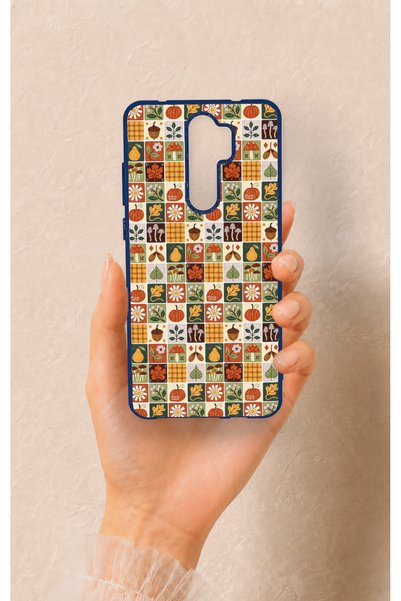Vip Case Redmi Note 8 Pro Compatible Autumn Themed Patchwork Patterned Silico...