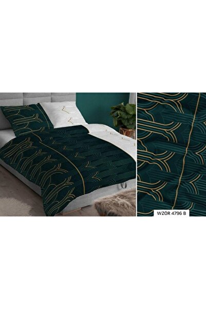 Karo Lenjerie de pat satin 140x200 verde alb geometrie fermoar 4796 B