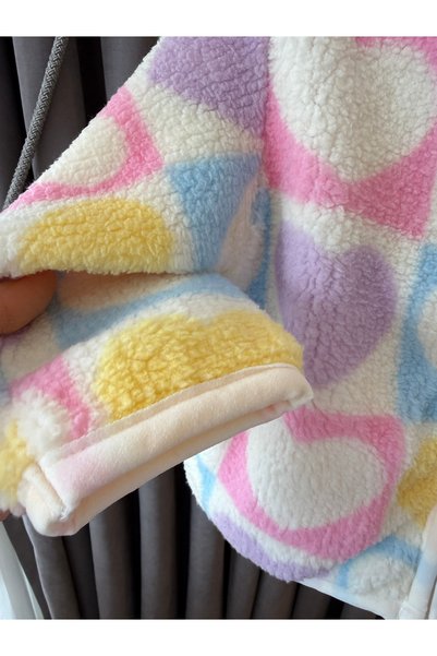 Baby Aden Babyaden Colorful Heart Patterned Hooded Girl's Baby Fleece Coat