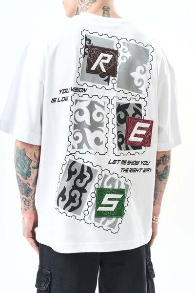 Respire Tricou Oversize Bărbați,Tricou Supradimensionat Streetwear cu Patch-uri Textile și Mesaj Low Vision / The Right Way