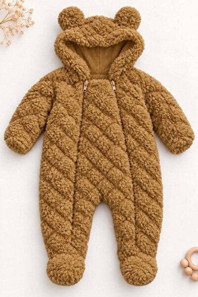 dinamik çocuk Baby Jumpsuit Plush Welsoft Double Zippered Lined Hooded Teddy ...