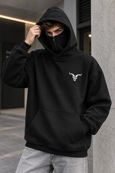 LOTS MODA Hanorac unisex supradimensionat cu glugă și mască, cu fermoar, cu i...