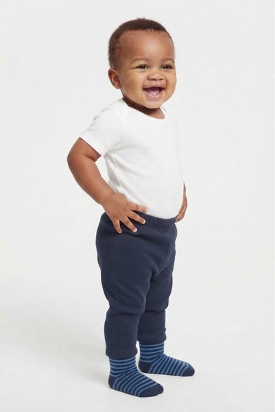 Fuar Baby Navy Blue 100% Cotton Baby Boy Pants with Socks - Soft Elastic Wais...