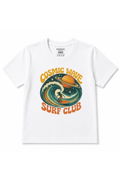 Rabona Fashion Cosmic Wave Surf Club Retro Space Surfer Graphic Kids T-Shirt