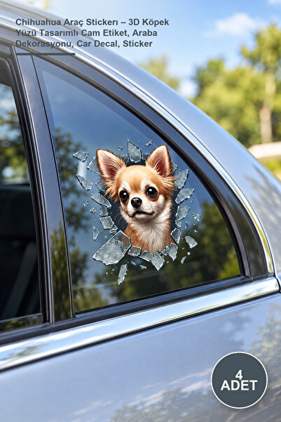 Yenilig 4 Pieces of Chihuahua Car Stickers – 3D Dog Face Design Windshield St...