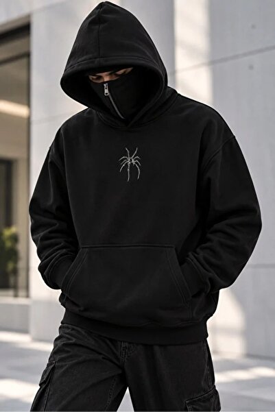 LOTS MODA Hanorac unisex supradimensionat cu glugă și mască, cu fermoar, cu i...