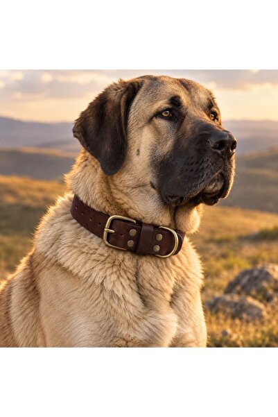 Hakiki Deri Büyük Irk Köpek Boyun Tasması Kahverengi XL