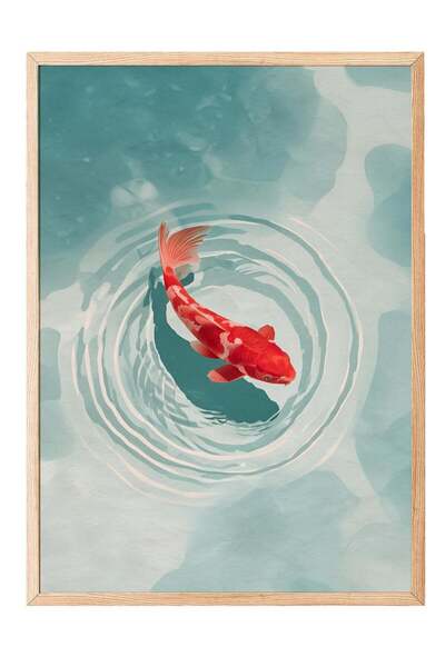 Postifull Koi Fish Poster on Water - Wooden Framed Artwork No:160408