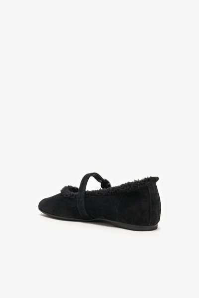 Louis Cardy Nancy Black Suede Leather Plush Lined Ballerinas