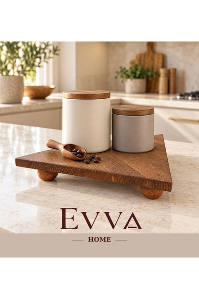 EVVA HOME Üçgen Top Ayaklı Ahşap Dekoratif Sunumluk ve Servis Tepsisi