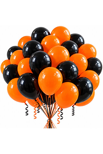 Ropet Set 50 Baloane Latex Halloween, Portocaliu si Negru, 30 cm,
