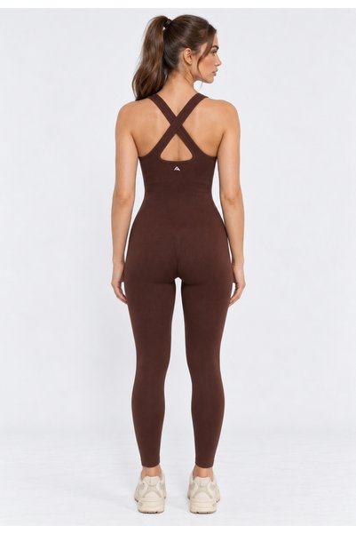 Formactive Women's Seamless Sports Jumpsuit with Push up Straps - Cross Back Detail Sports Yoga Pilates Leggings – Bitter Coffee 1850