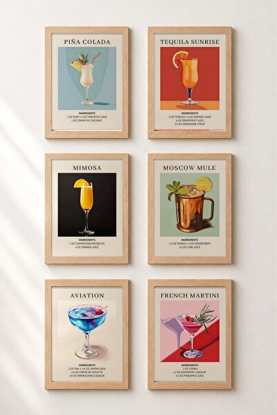HOMEPACK Set od 6 letnjih koktela u okviru, posteri za koktele za bar, kuhinj...