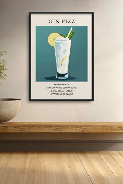 HOMEPACK Recept za koktel Gin Fizz Petrol Blue Uramljena slika Koktel poster ...