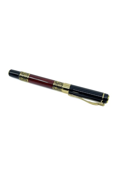 Bıyıklı Tobacco قلم حبر جاف معدني فاخر التصميم بلون ذهبي مع تفاصيل باللونين ا...