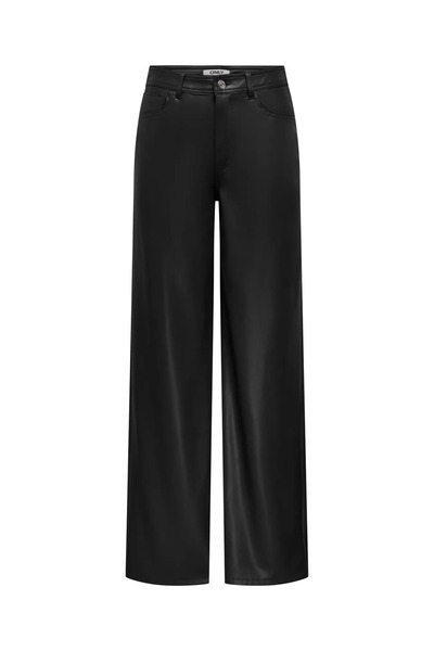 ONLY Pantaloni negri din piele Onlsmooth cu picior larg pentru femei - 15376854